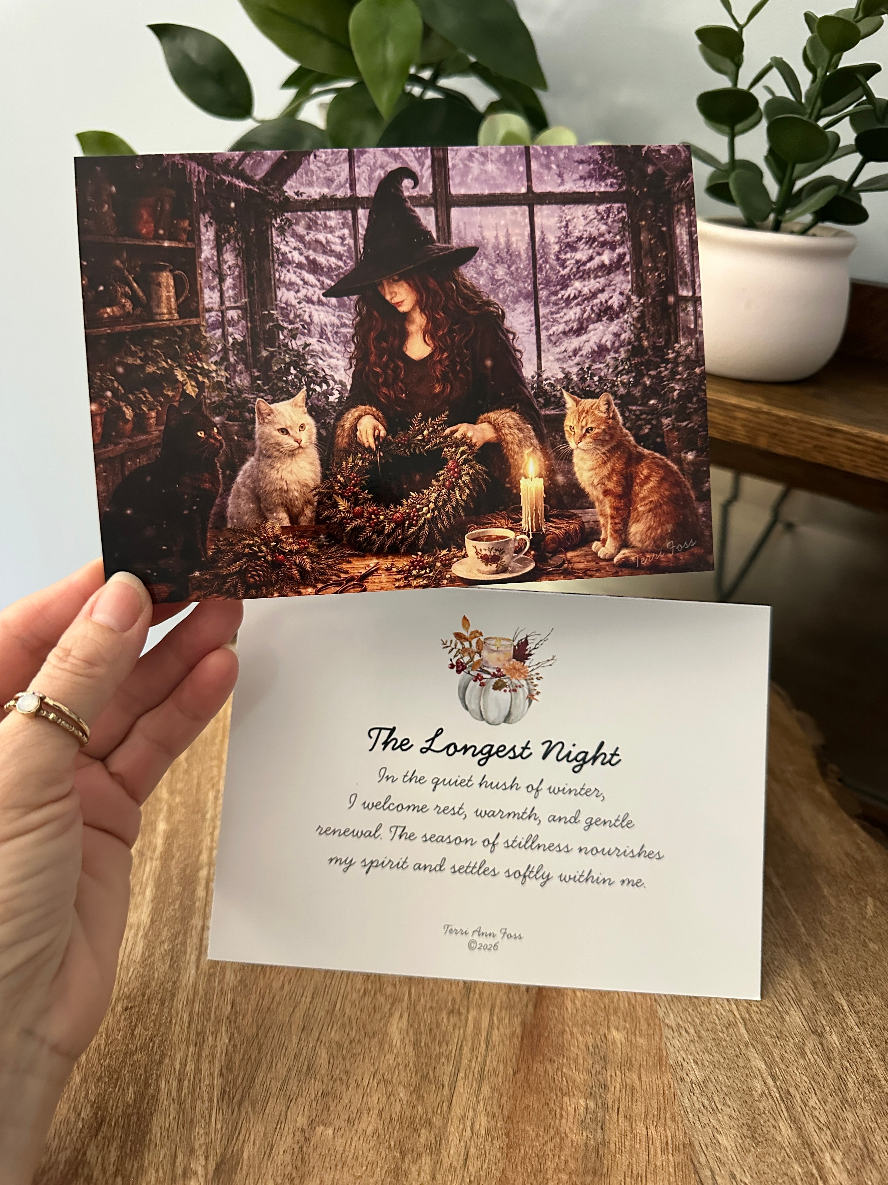 The Longest Night - Witch Cats Yule Christmas - Blank Art Greeting Card Set - Terri Ann Foss