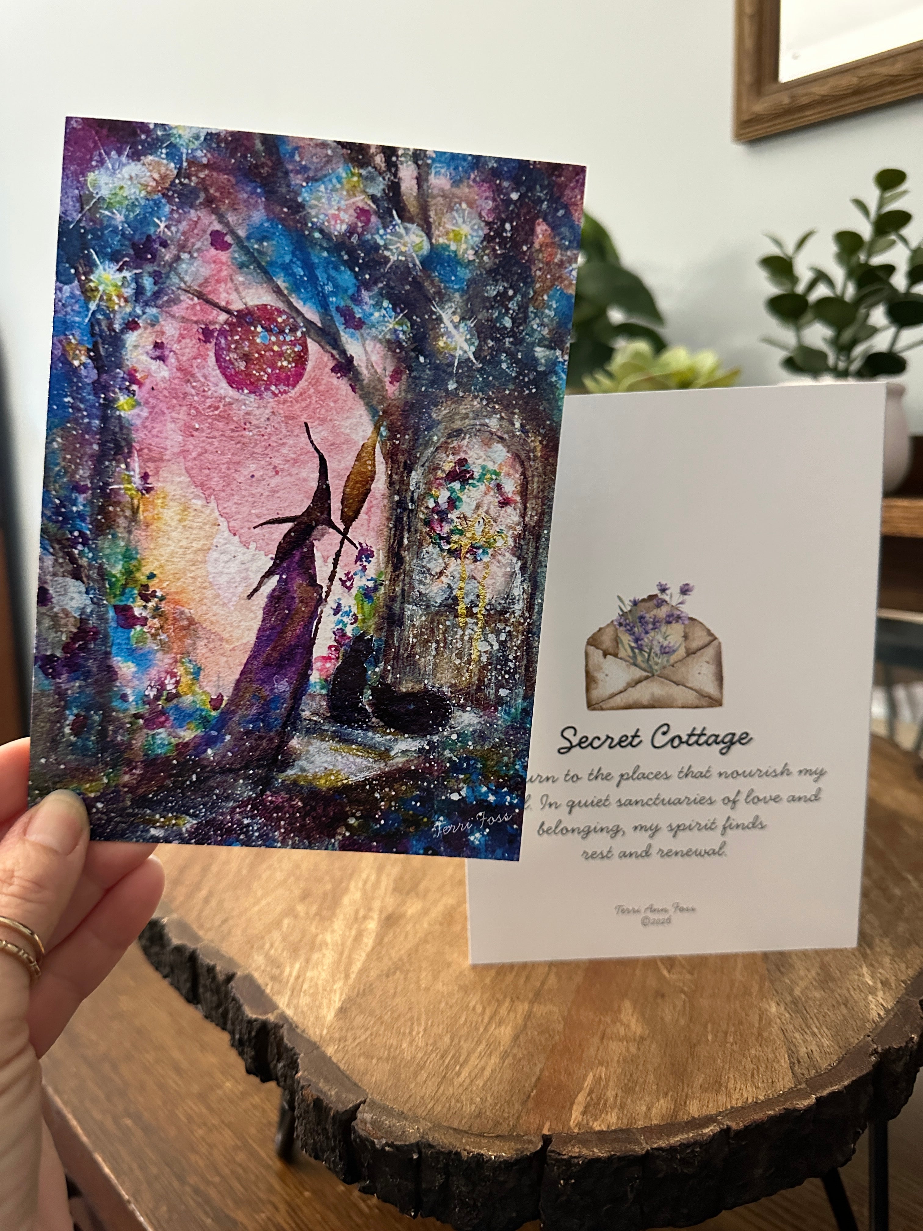 Secret Cottage - Witch Halloween Cats Moon Woodland - Blank Art Greeting Card Set - Terri Ann Foss