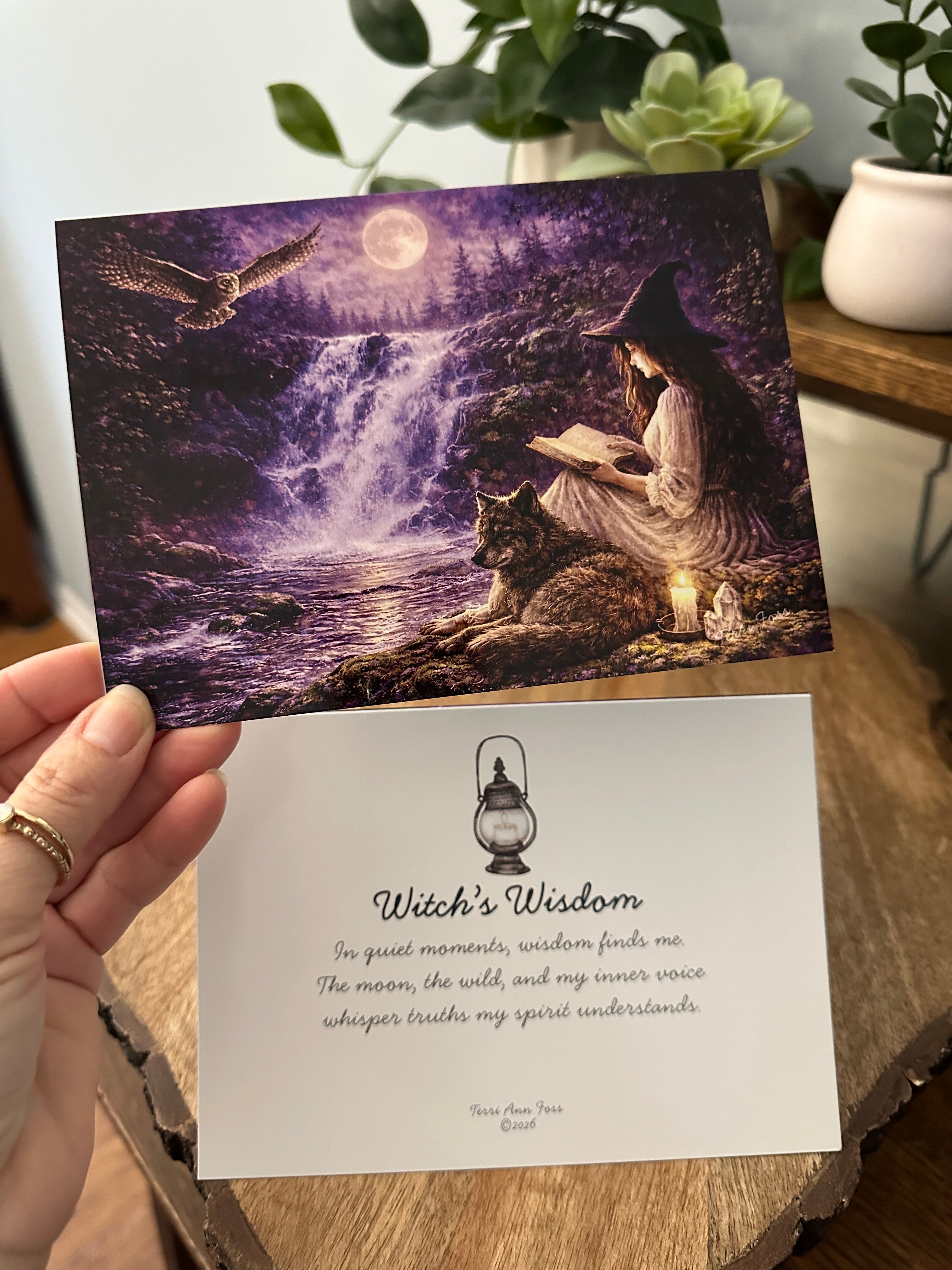 Witch's Wisdom - Witch Wolf Dog Owl Book Water - Blank Art Greeting Card Set - Terri Ann Foss