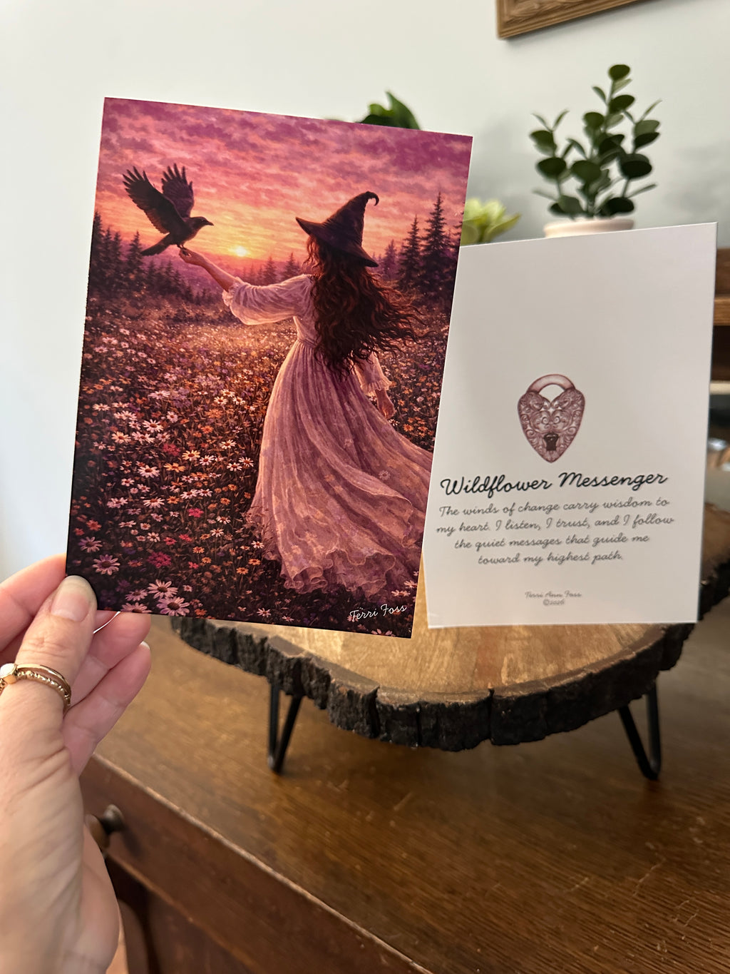 Wildflower Messenger - Witch Summer Halloween Raven Crow Flowers - Blank Art Greeting Card Set - Terri Ann Foss