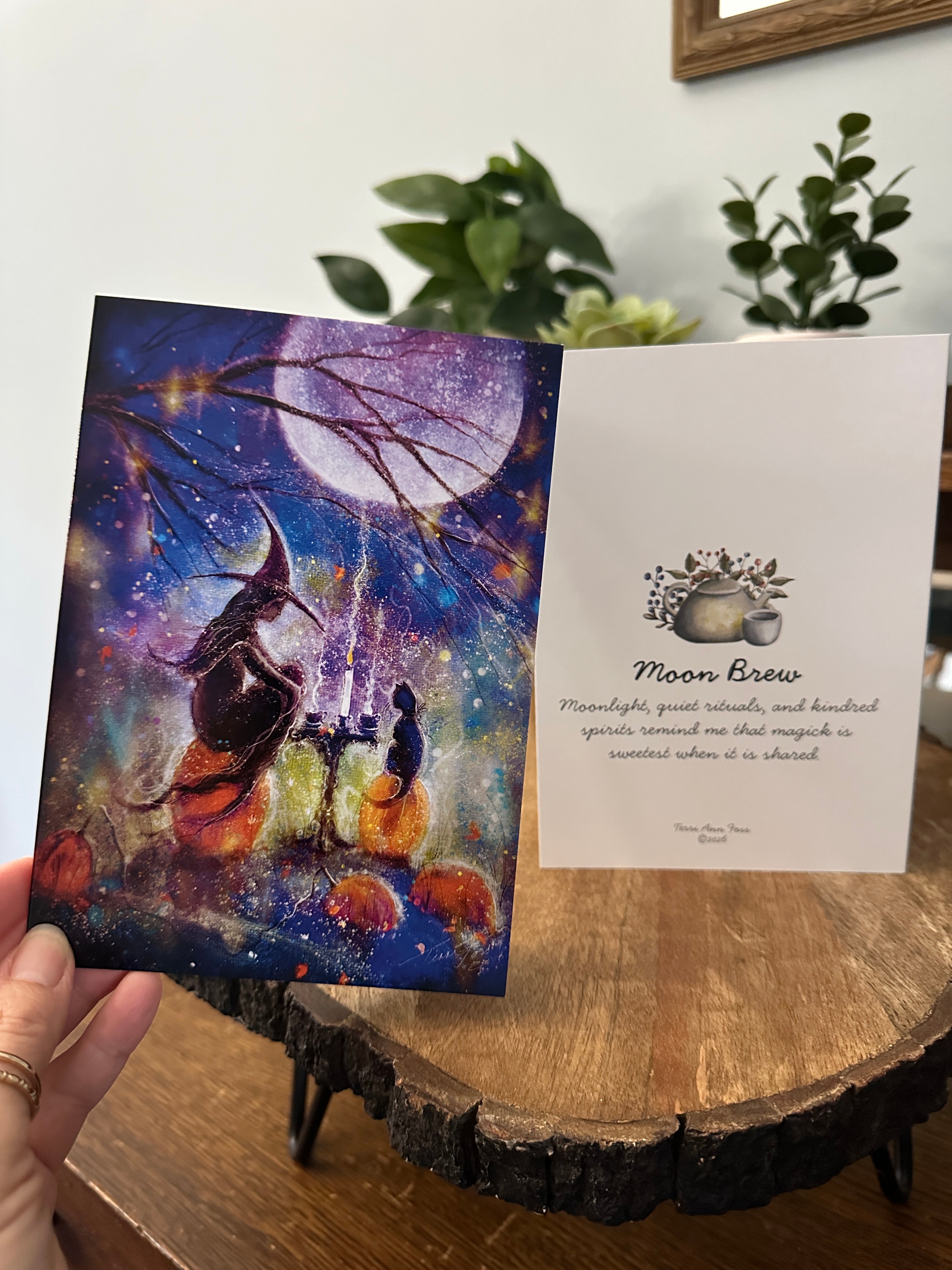 Moon Brew - Witch Cat Pumpkin Fall Halloween - Blank Art Greeting Card Set - Terri Ann Foss