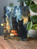Midnight Keepers - Witch Halloween Pumpkin Black Cats Moon Books - Signed Art Print - Terri Ann Foss