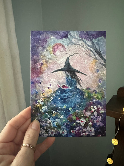 5" x 7" Signed Art Print Terri Ann Foss Witch Moon Book Spring Summer Flowers Halloween