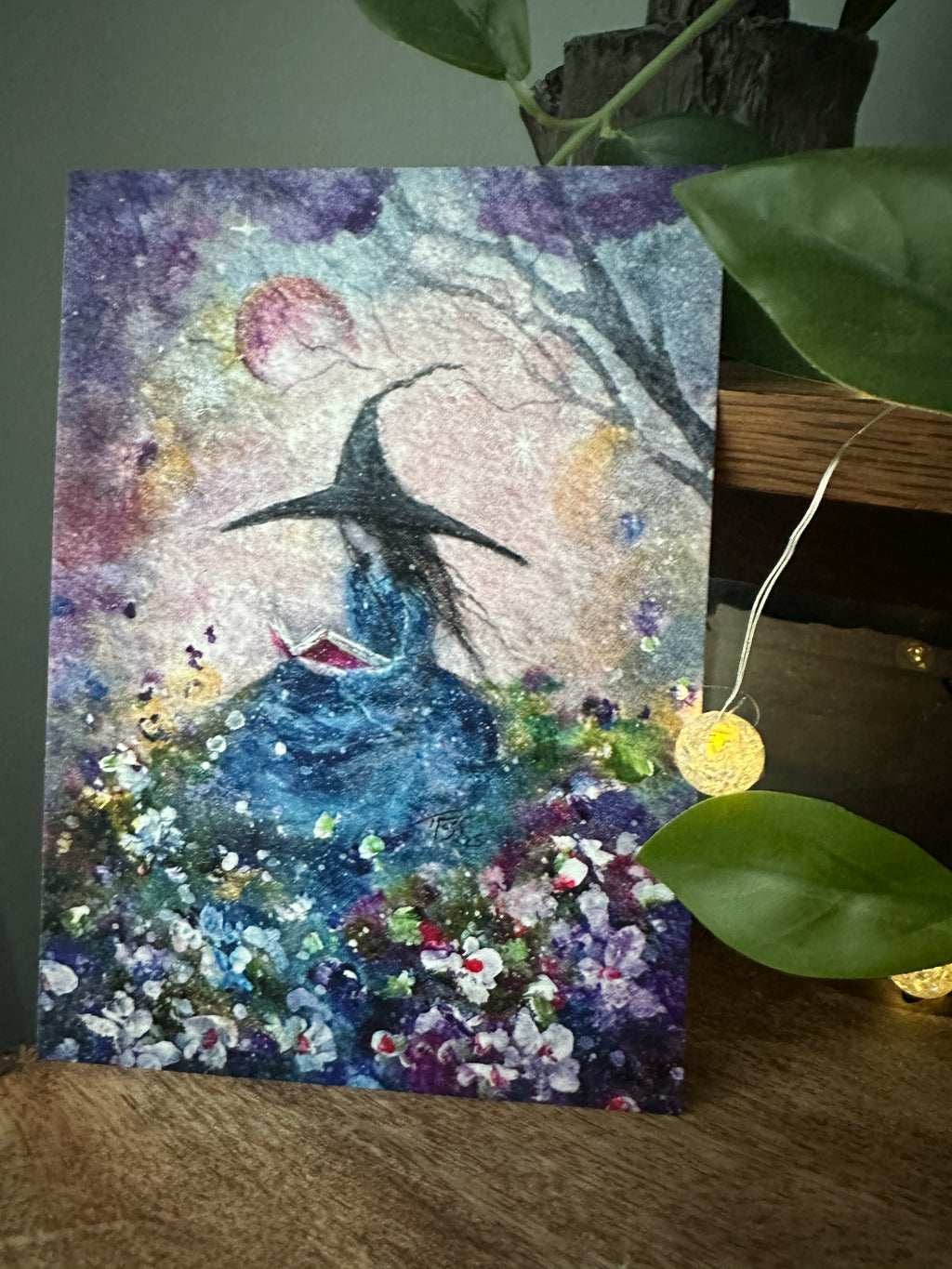 Blue Hour - Witch Flowers Book Moon Summer Halloween- Signed Art Print - Terri Ann Foss