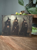 Moon-bound Sisters - Witch Sisters Coven Cat Moon Halloween - Signed Art Print - Terri Ann Foss