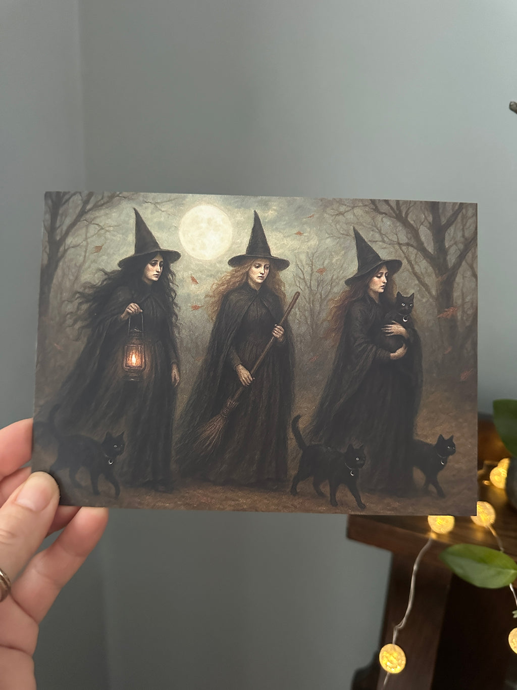 Moon-bound Sisters - Witch Sisters Coven Cat Moon Halloween - Signed Art Print - Terri Ann Foss