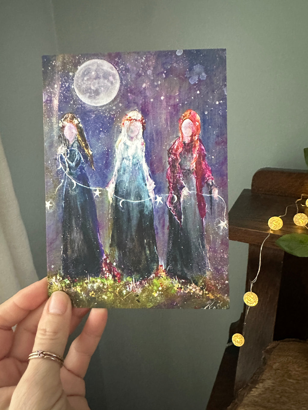 Bound as Sisters - Witch Faerie Sisters Coven Celestial Moon - Signed Art Print - Terri Ann Foss