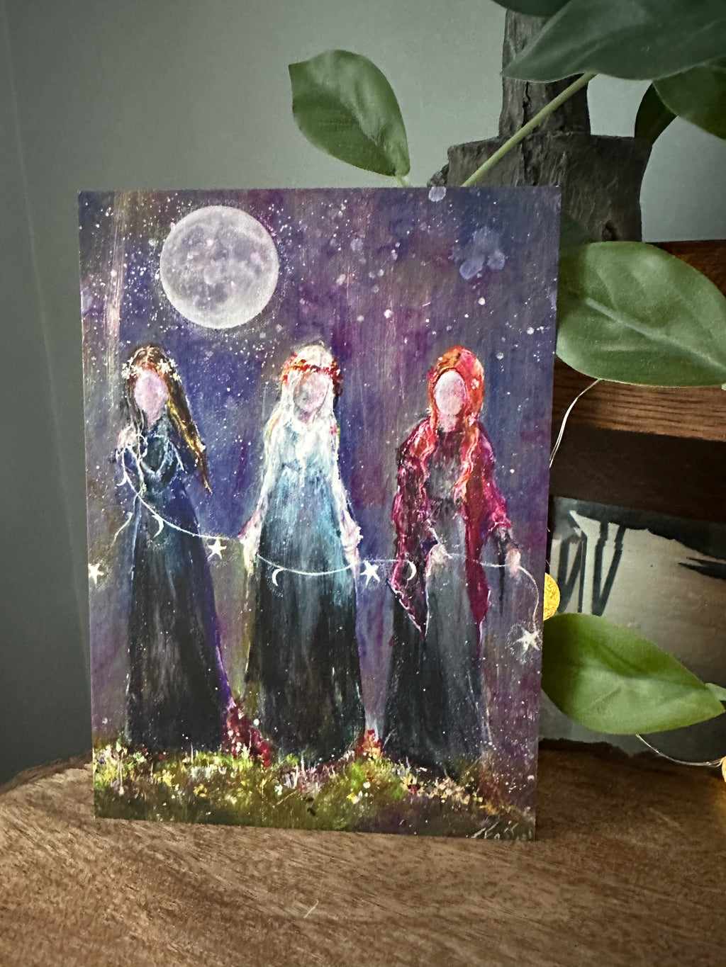 Bound as Sisters - Witch Faerie Sisters Coven Celestial Moon - Signed Art Print - Terri Ann Foss