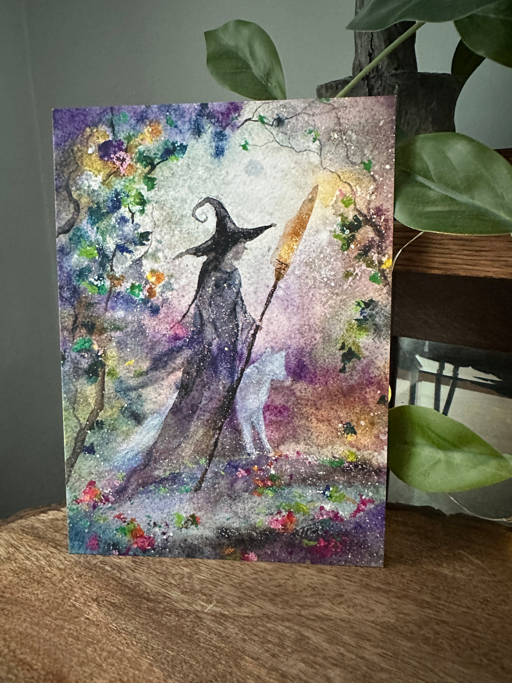 Forest Guardian - Witch Wolf Dog Familiar Halloween - Signed Art Print - Terri Ann Foss