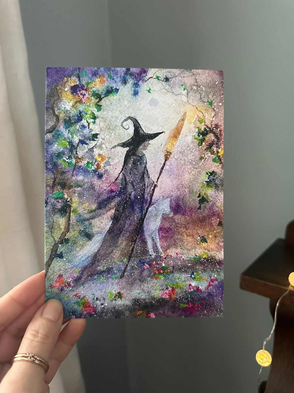 Forest Guardian - Witch Wolf Dog Familiar Halloween - Signed Art Print - Terri Ann Foss