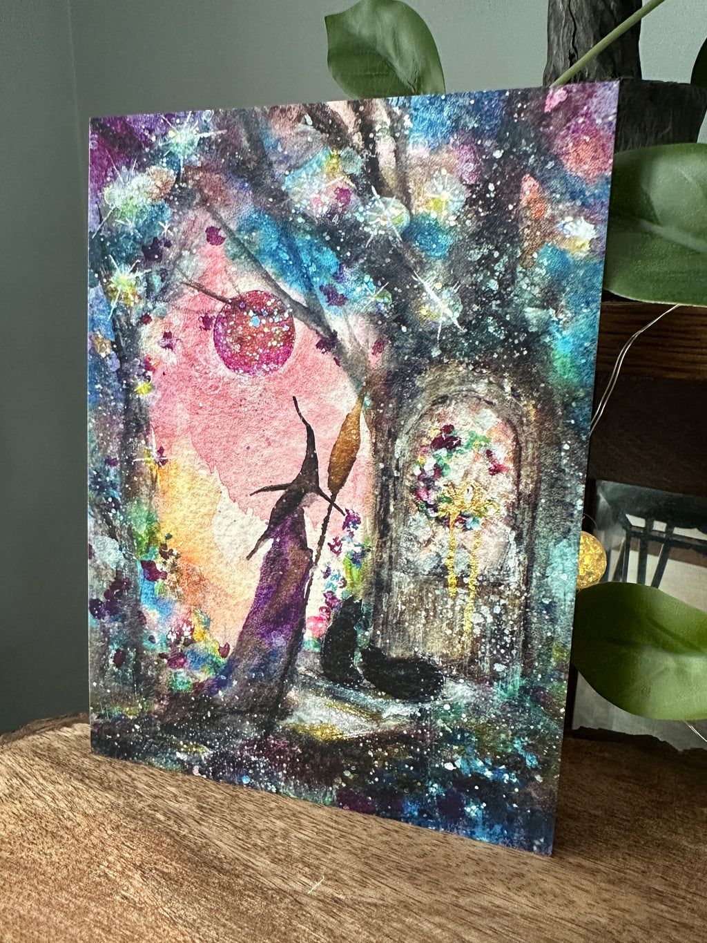 Secret Cottage - Witch Halloween Cats Moon Woodland - Signed Art Print Terri Ann Foss