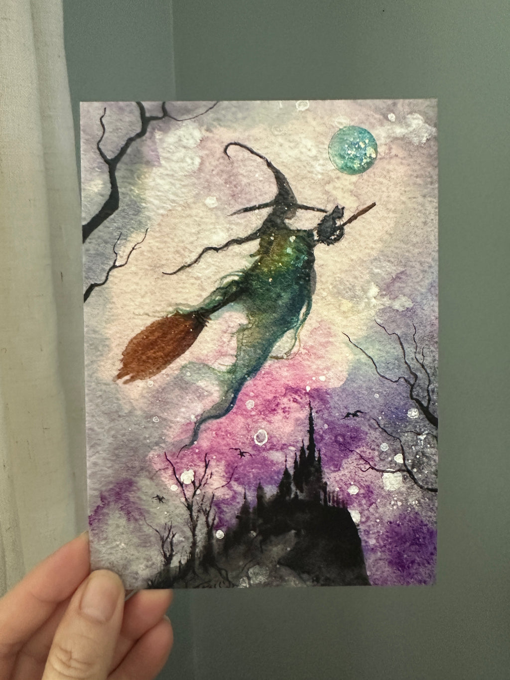 Twilight Flight – Witch Black Cat Familiar Moon Castle - Signed Art Print - Terri Ann Foss