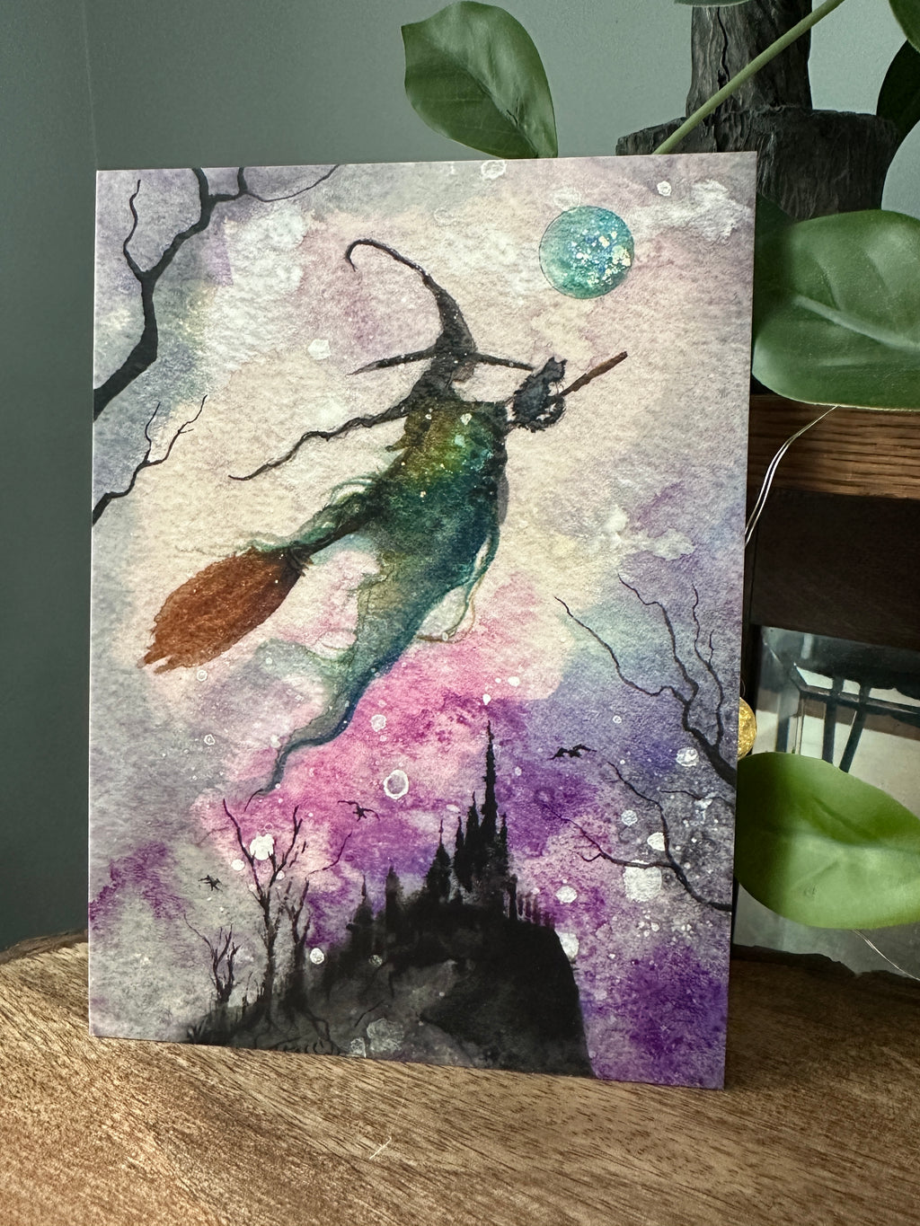 Twilight Flight – Witch Black Cat Familiar Moon Castle - Signed Art Print - Terri Ann Foss