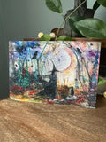 Forest Gathering – Witch Cat Raven Crow Moon Halloween - Signed Art Print - Terri Ann Foss