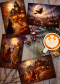 Autumn Under the Harvest Moon Postcards – Witch Moon Fall Samhain Halloween – 5” x 7" Double Sided Mailing Printable Digital Download Terri Ann Foss