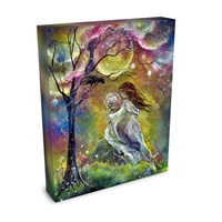 Petal Light - Faerie Girl Angelic Flower Witch Black Bird Raven Crow Moon - Giclée Gallery Wrapped Canvas - Terri Ann Foss