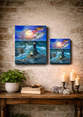 Between Wave and Star - Witch Siren Sea Ocean Water Moon Night Lantern - Giclée Gallery Wrapped Canvas - Terri Ann Foss