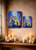 Lunar Grace - Faerie Fae Witch Cat Girl Moon Summer Flowers - Gallery Wrapped Canvas - Terri Ann Foss