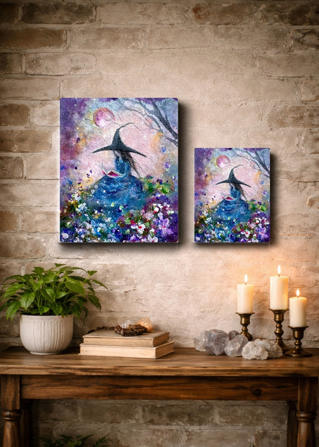 Blue Hour - Witch Flowers Book Moon Summer Halloween - Giclée Gallery Wrapped Canvas - Terri Ann Foss