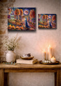 Harvest Hollow - Witch Cat Pumpkin Halloween Samhain Moon Cottage - Giclée Gallery Wrapped Canvas - Terri Ann Foss