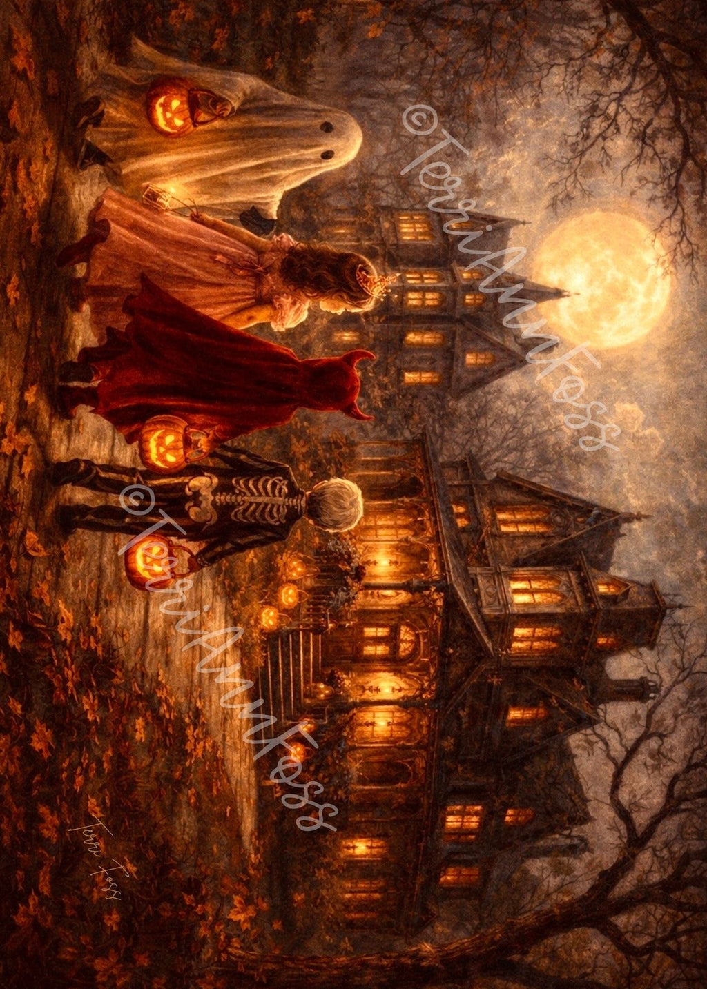Autumn Under the Harvest Moon Postcards – Witch Moon Fall Samhain Halloween – 5” x 7" Double Sided Mailing Printable Digital Download Terri Ann Foss
