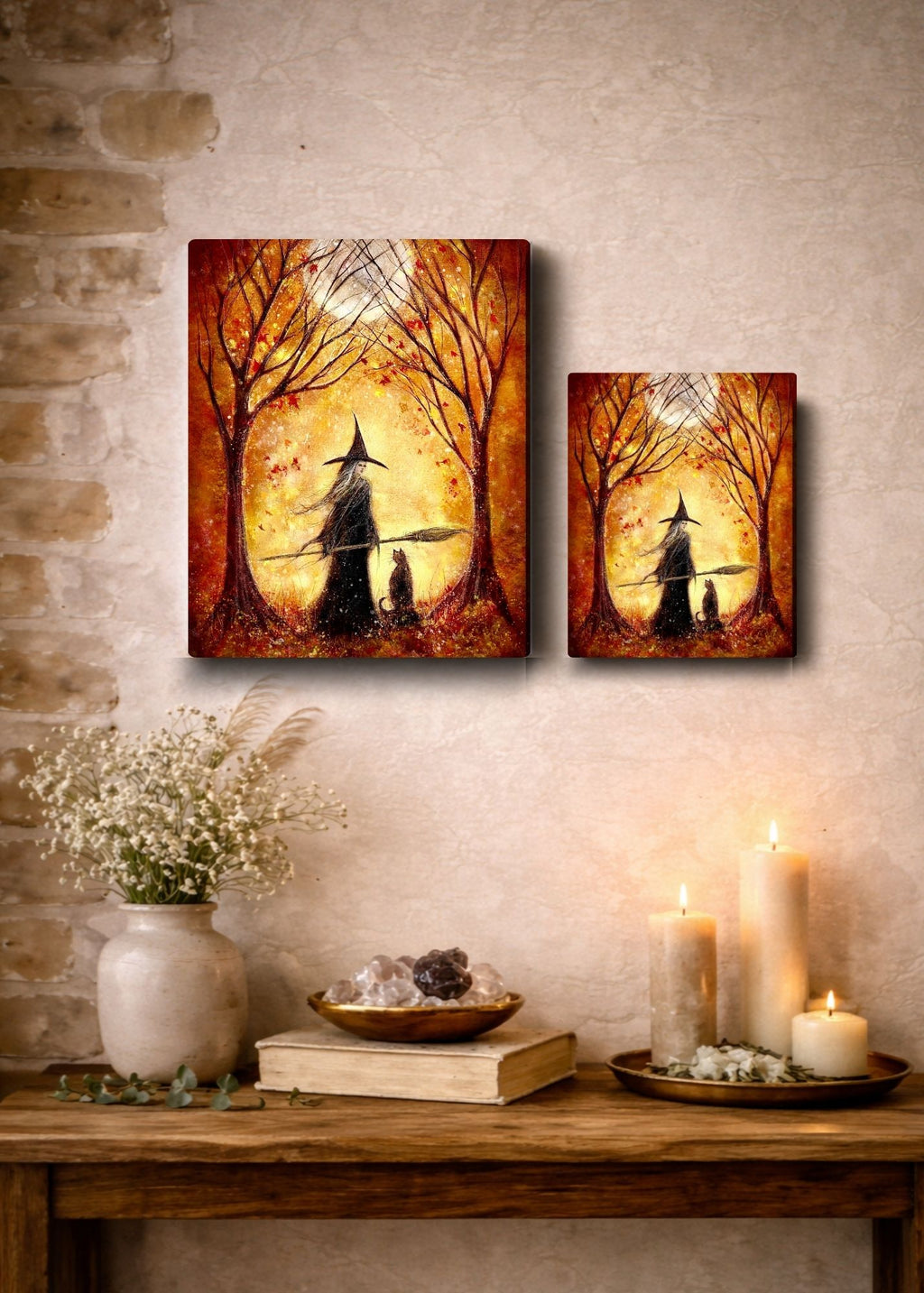Sacred Stillness - Witch Halloween Samhain Cat Moon - Giclée Gallery Wrapped Canvas - Terri Ann Foss