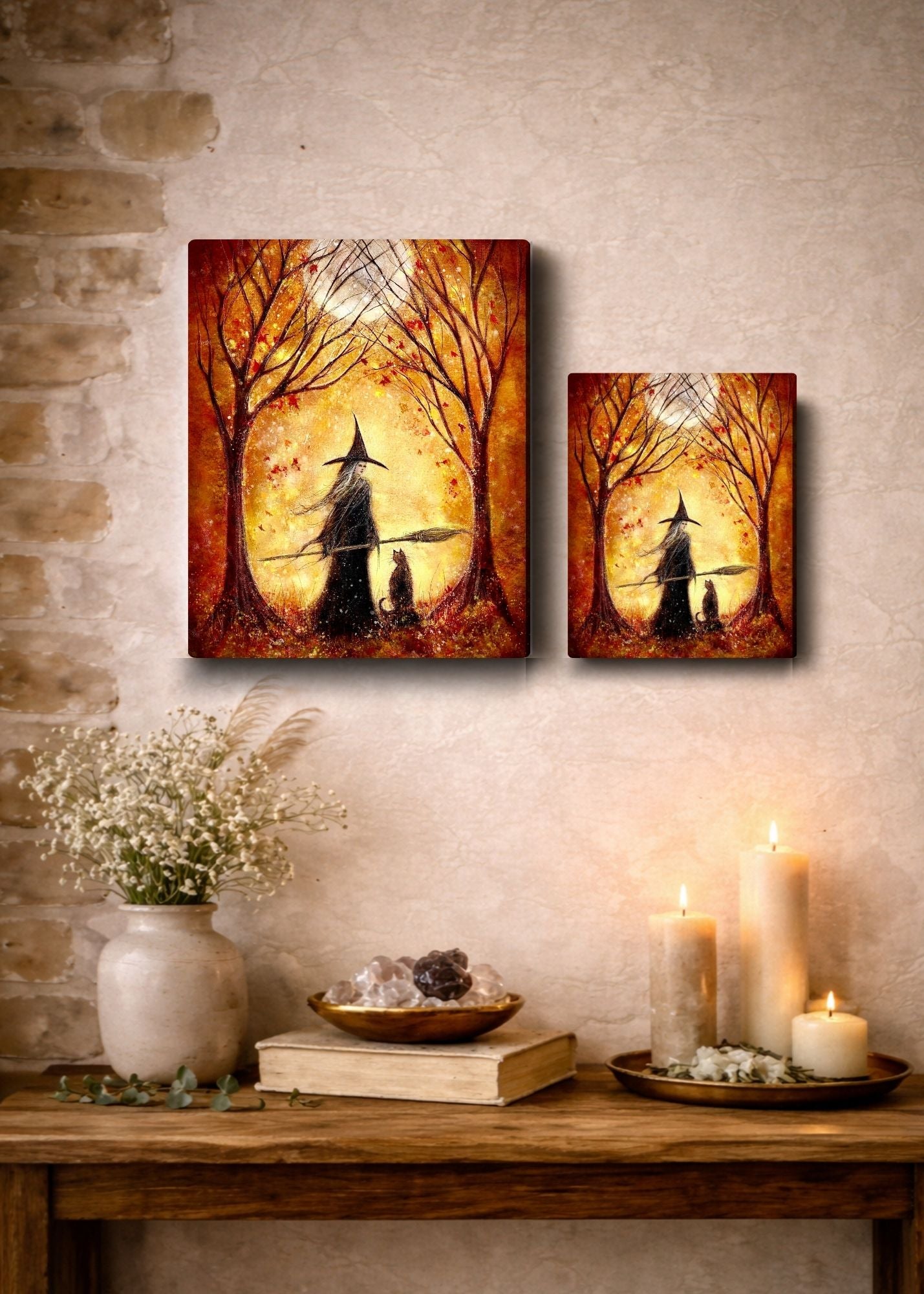 Sacred Stillness - Witch Halloween Samhain Cat Moon - Giclée Gallery Wrapped Canvas - Terri Ann Foss