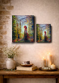 Gathering Path - Red Witch Girl Cat Forest Moon Halloween - Giclée Gallery Wrapped Canvas - Terri Ann Foss